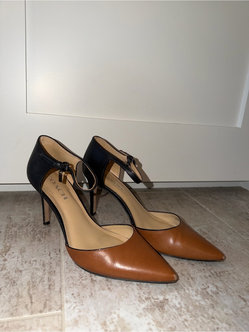 Coach Two-Tone Pointed-Toe Ankle-Strap Pumps - Brown & Black